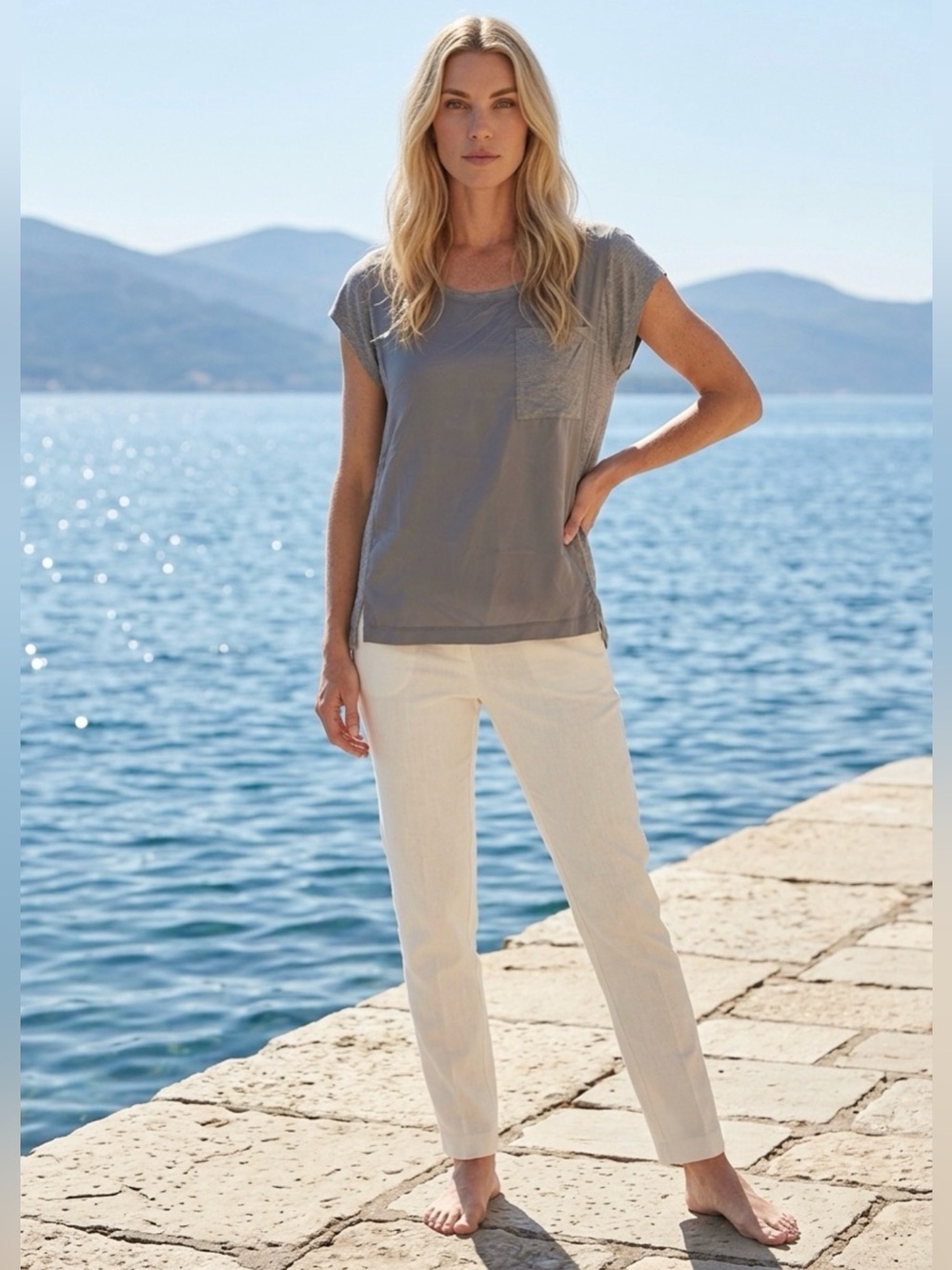 Banana Republic Gray Short-Sleeve Pocket Tee